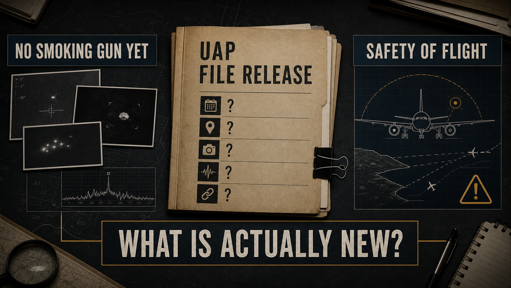 Infographic summarizing Michio Kaku and Timothy Gallaudet reacting to a UAP file release