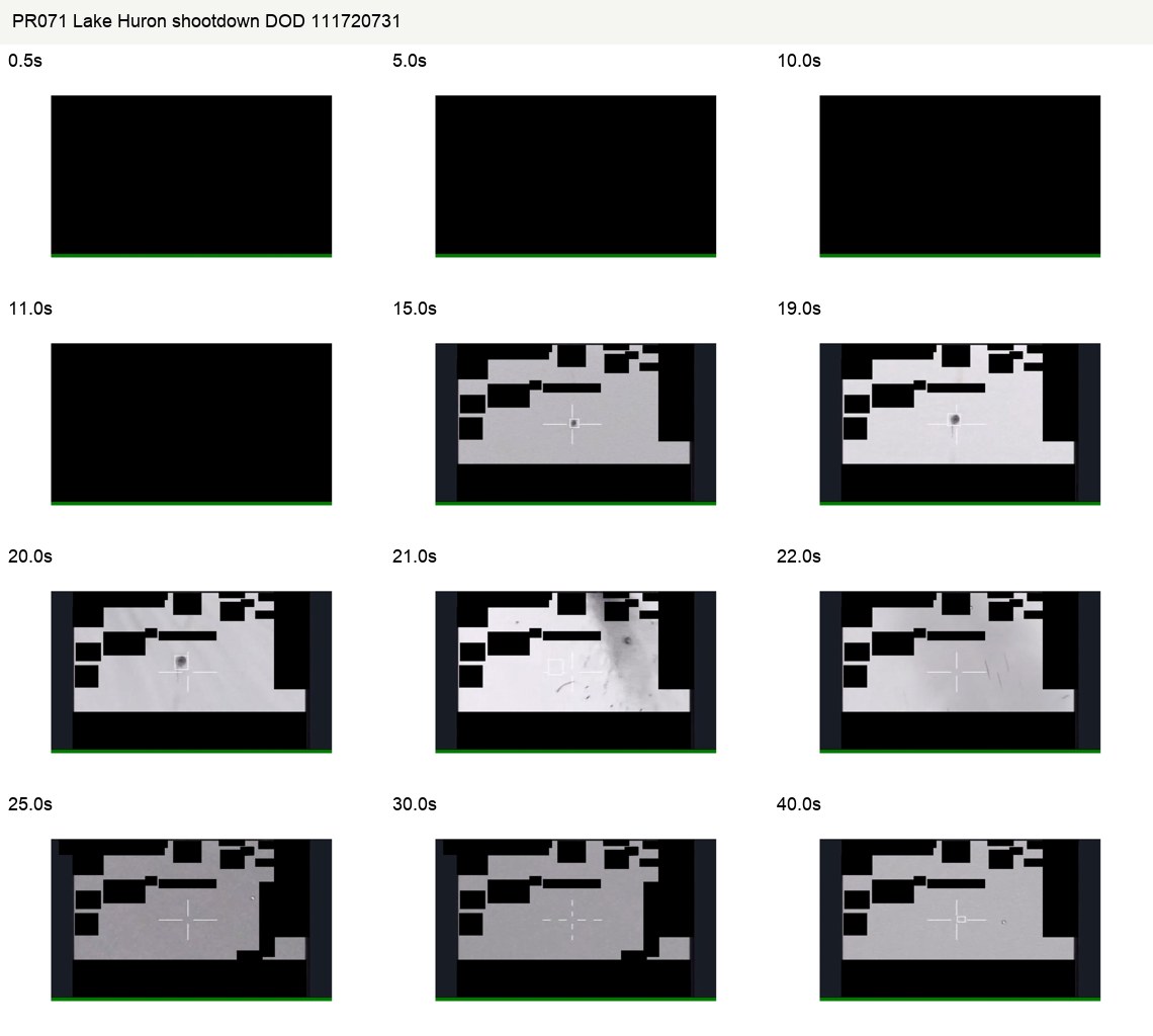 Contact sheet from the released Lake Huron UAP shootdown video.