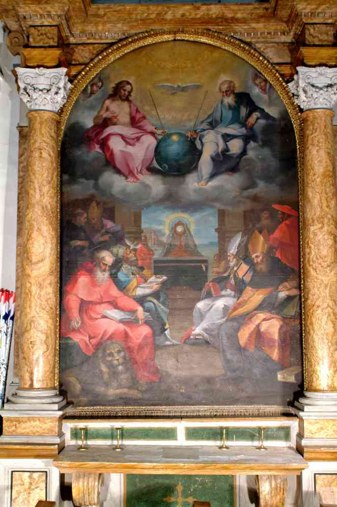 Ventura Salimbeni's Glorification of the Eucharist, sometimes nicknamed the Sputnik of Montalcino because of a sphere held by divine figures.
