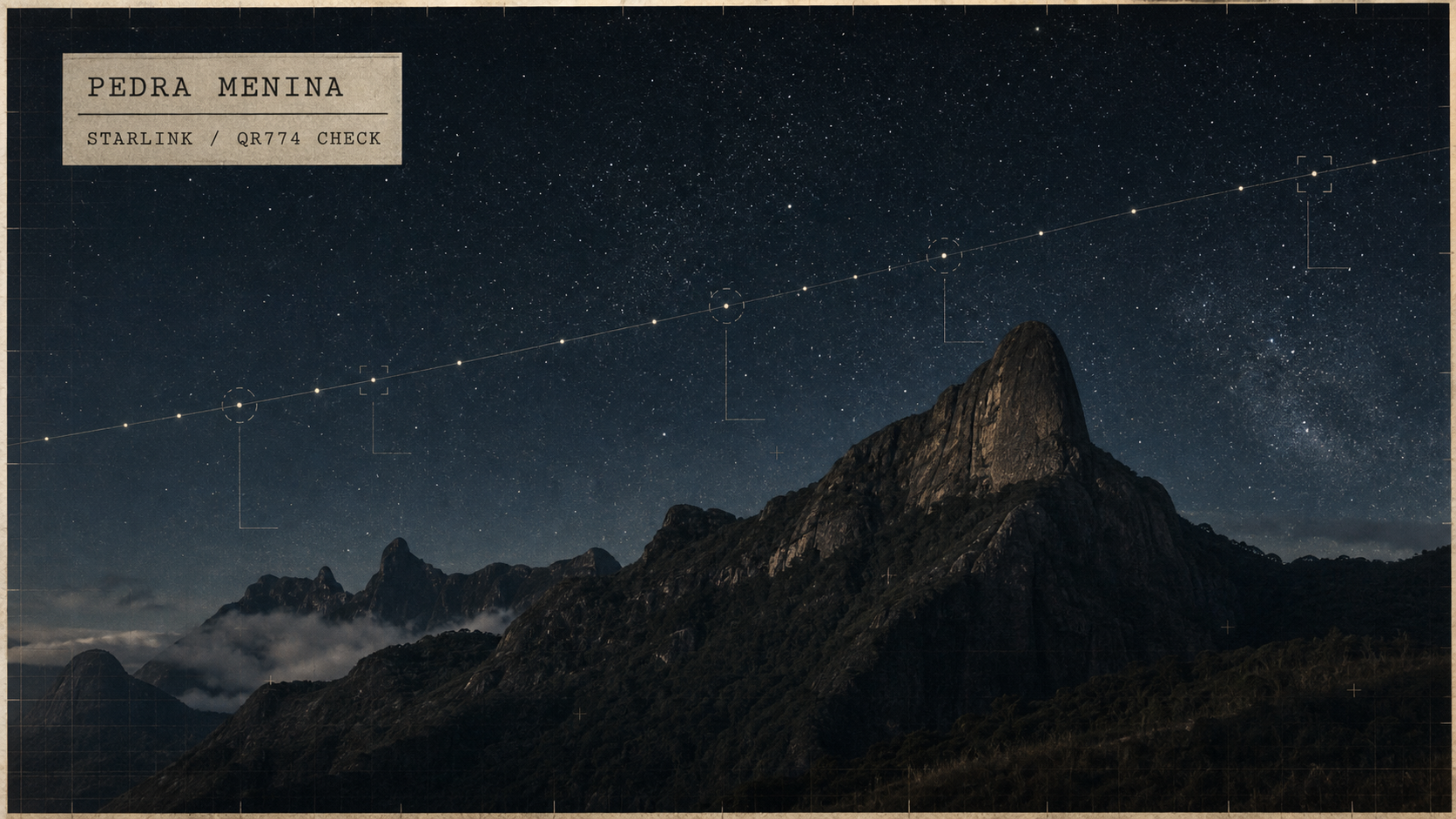 AI-generated editorial image for the Pedra Menina / Caparaó night-sky case and Starlink reconstruction angle.
