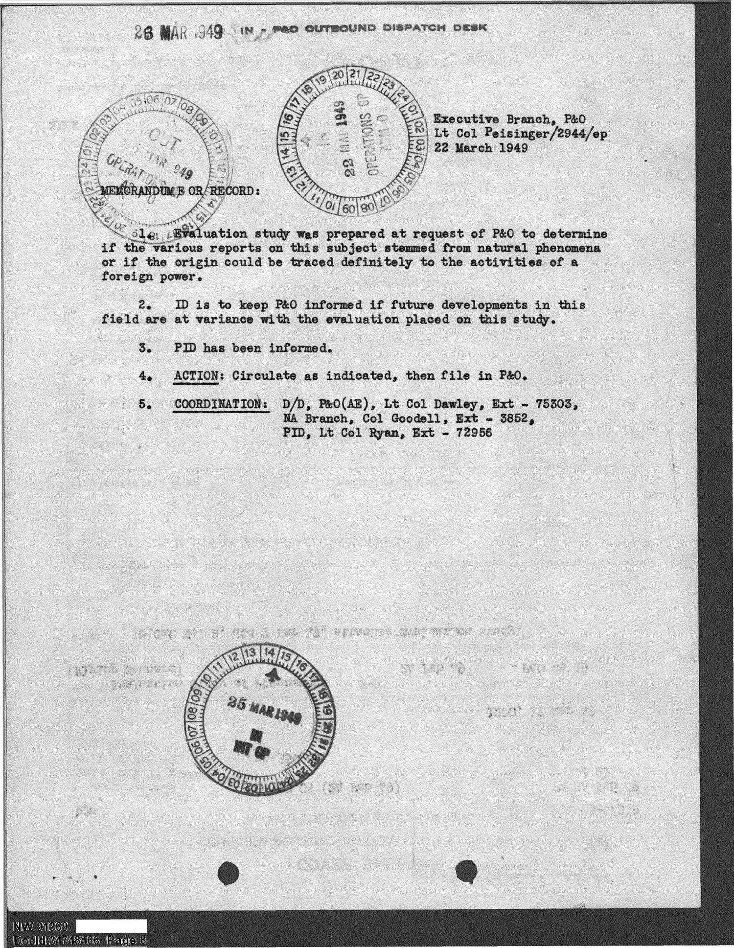DOW-UAP-D084 March 22 1949 memorandum saying the flying saucer evaluation study was prepared at the request of Plans and Operations.