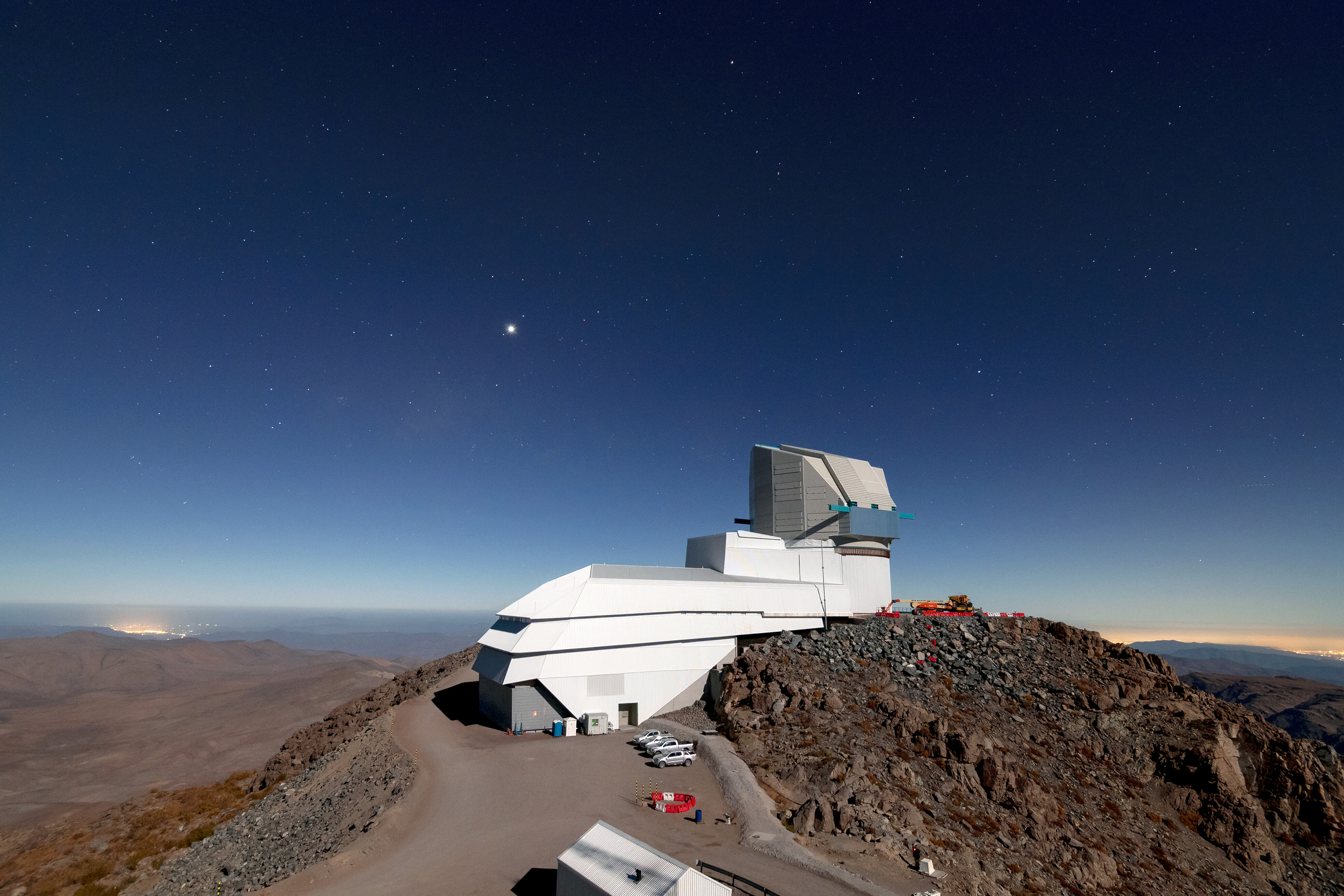 The Vera C. Rubin Observatory dome under construction on Cerro Pachón, Chile.