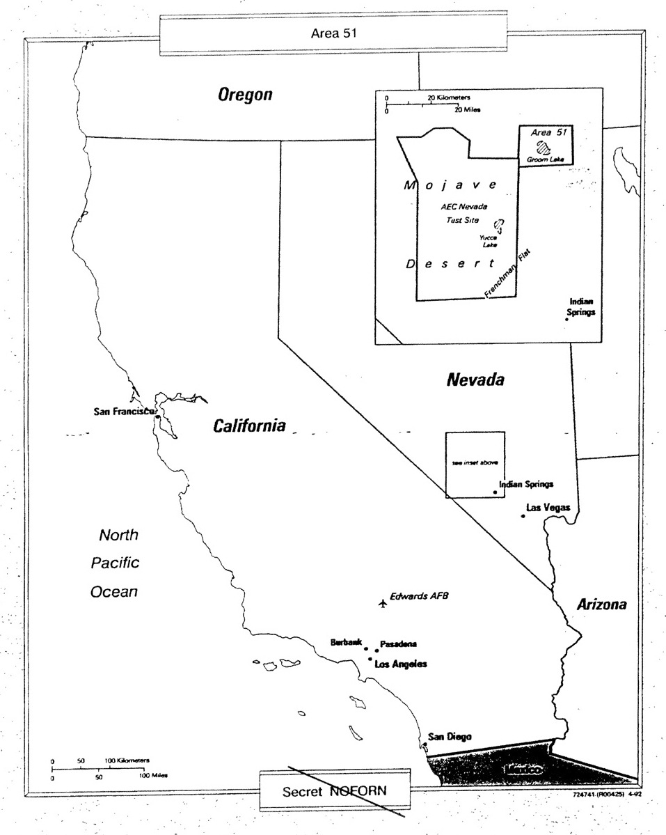 Declassified Central Intelligence Agency map of Groom Lake and Area 51 from 1992.