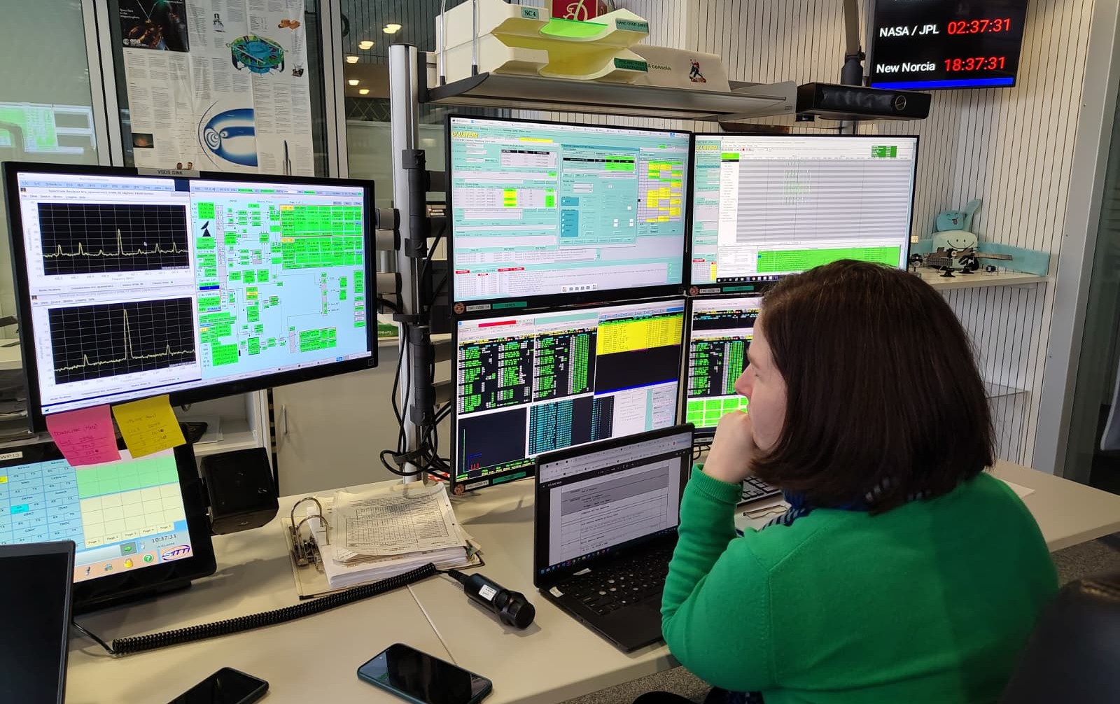 ESA spacecraft operations engineer Beatriz Abascal Palacios checks the Cluster Tango satellite after a command upload in January 2026.