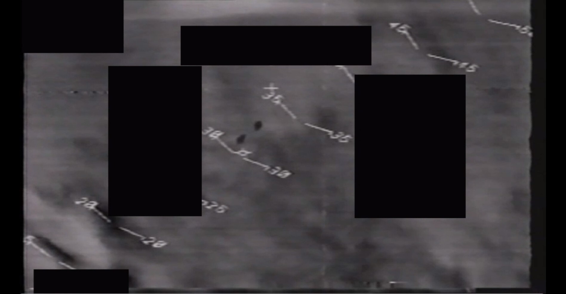 Official infrared still from DOW-UAP-PR113, showing two contrast areas and sensor display elements in the 1996 Western United States file.