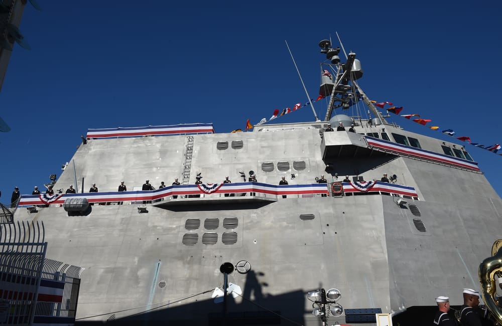 The U.S. Navy littoral combat ship USS Omaha at its February 2018 commissioning in San Diego.