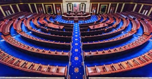 Wide view of the chamber of the United States House of Representatives in the U.S. Capitol.