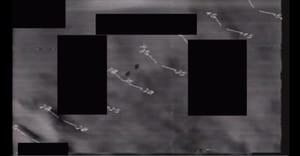 Official infrared still from DOW-UAP-PR113, showing two contrast areas and sensor display elements in the 1996 Western United States file.