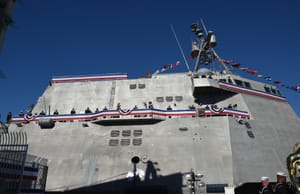 The U.S. Navy littoral combat ship USS Omaha at its February 2018 commissioning in San Diego.